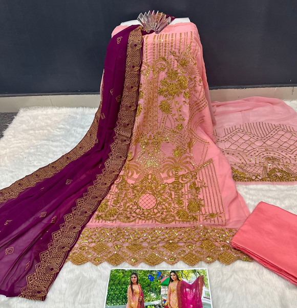 Indian Soft Georgette Unstitched Salwar Kameez 4pcs (CB)
