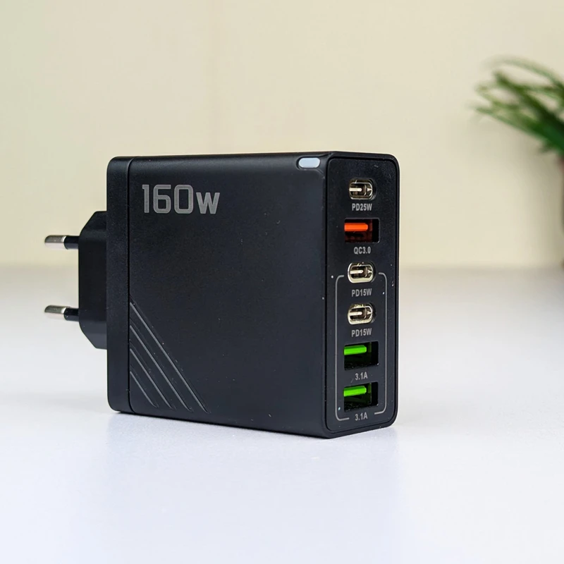160W Super Fast Multi-Port GaN Charger with 6-in-1 Power Delivery & Type-C Cable