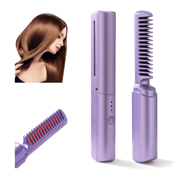 2-in-1 Mini Portable Wireless Straight Hair Comb for Curly Hair & Beard (DS)