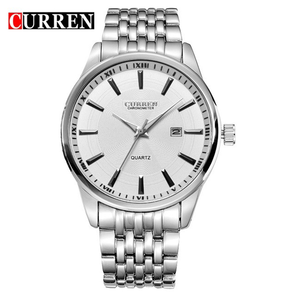 CURREN 8052 Casual Style Full Steel Date Display Men Watch (Silver White) (ETC)
