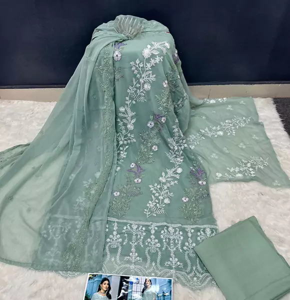Unstitched latest Georgette embroidery work Free Size Exclusive Designer net orna Kameez dress For women (CB)