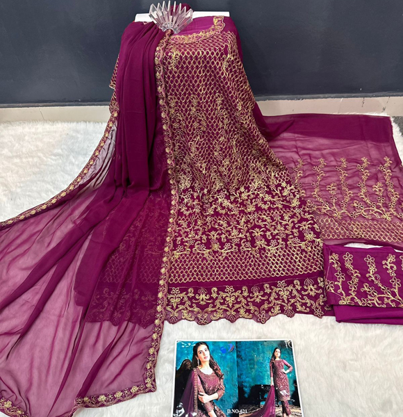 Indian Soft Georgette Unstitched Salwar Kameez 4pcs (CB)