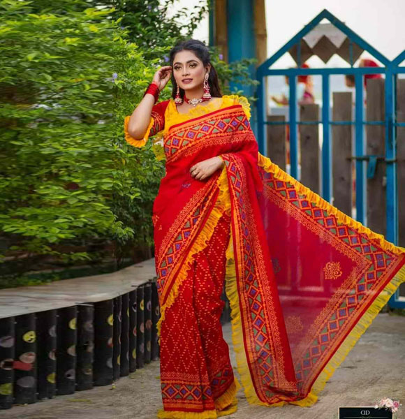 Half Silk High-Quality Block Printed Saree GM-193