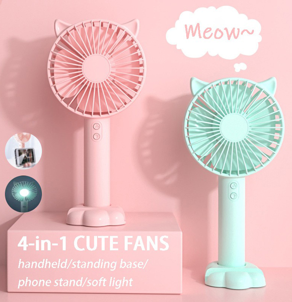 Desk Fan High Velocity Electric Fan USB Rechargeable Student Fan Cat Ear Design Mini Fan Portable Hand Held Fan for Office-Random color ( DS)