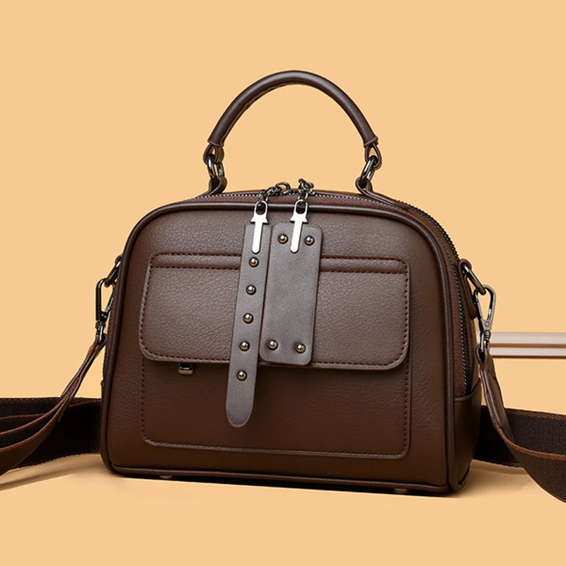 High end ladies' handbag multi-layer large capacity commuting bag(Coffee)
