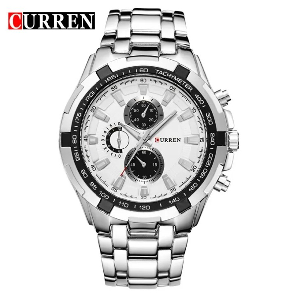 CURREN 8023 New Luxury Fashion Analog Military Sports Men Watches (silver white) (ETC)
