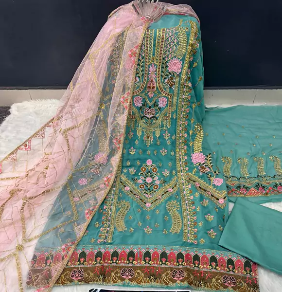Indian Soft Georgette Unstitched Salwar Kameez 4pcs (CB)