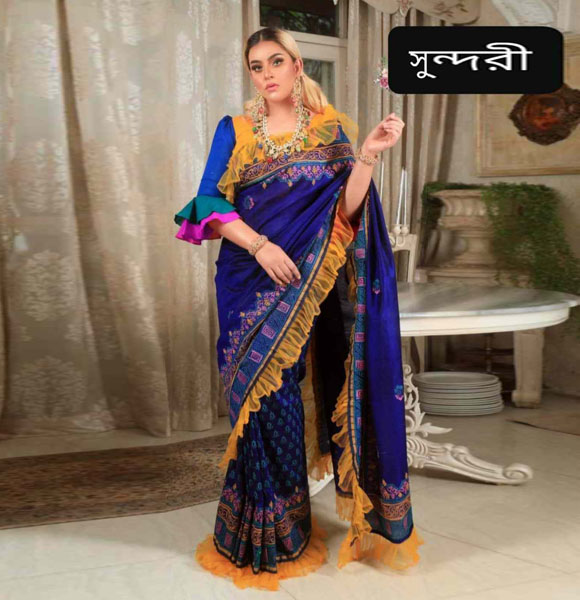 Half Silk High-Quality Block Printed Saree GM-201