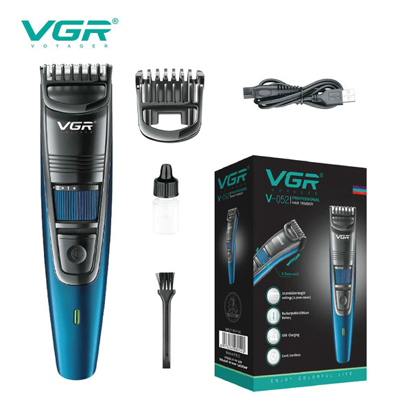 VGR V-052 Professional Hair Clippers Rechargeable Cordless Beard Hair Trimmer Haircut Kit with Guide Combs Brush USB Cord for Men, Family or Pets, Blue