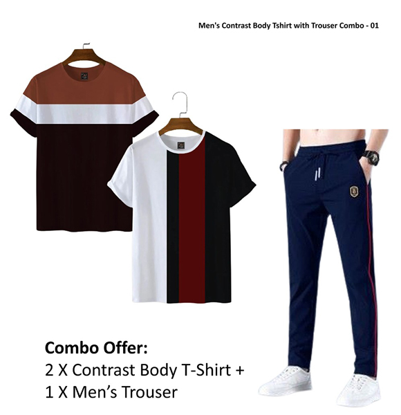 Men's Contrast Body Tshirt with Trouser Combo -01