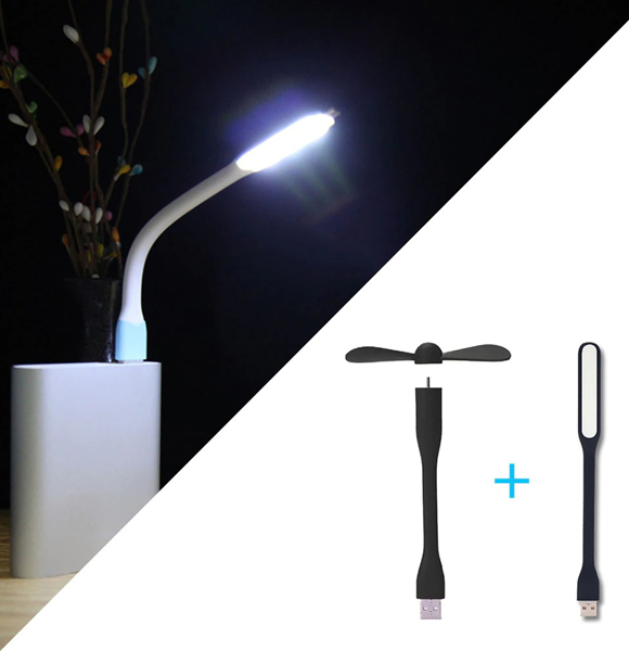 Creative USB Fan Flexible Portable Mini Fan USB LED Light Lamp-Random color (DS)