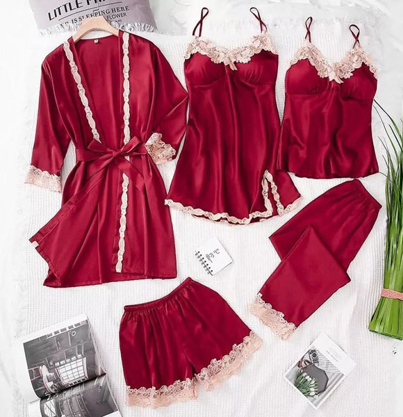 Satin Nightwear Set (Maroon)