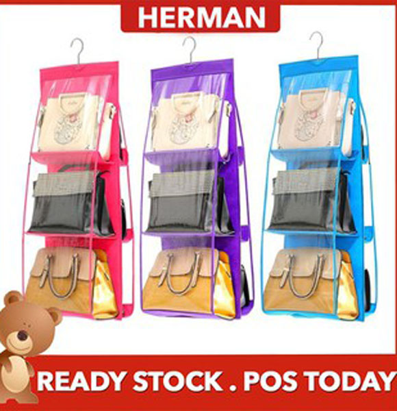 6 pocket Hanging Sorting Bag, transparent storage bag for closet, purse organization & miscellaneous goods