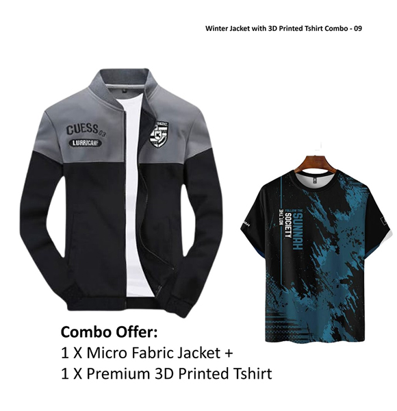 Winter Jacket with 3D Printed Tshirt Combo - 09