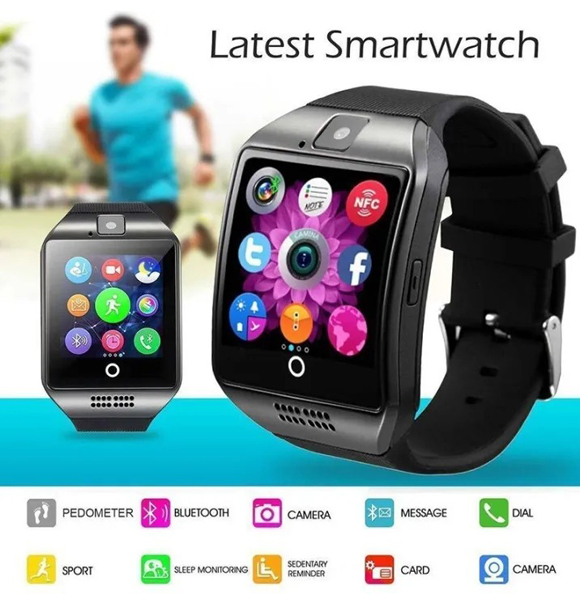 Q18 Men Smart Watch With Camera Touch Bluetooth Call Watch Music Play News Push Fitness Tracker Sports Watch Support TF Card (ANV)