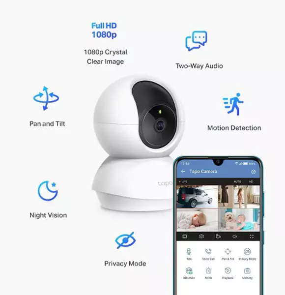 TP-Link Tapo C200 Pantilt Home Security Wi-Fi IP Camera 2 Megapixel - Cc Camera - With 360º Horizontal & 114º Vertical Range