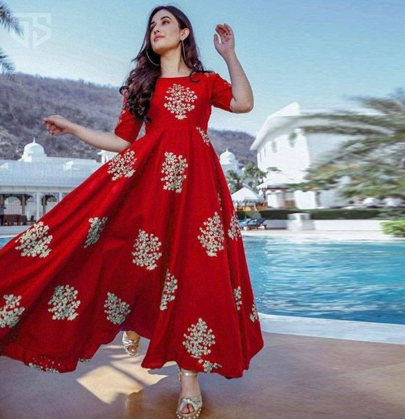 One Piece Readymade Kurti For Woman-Deep Red