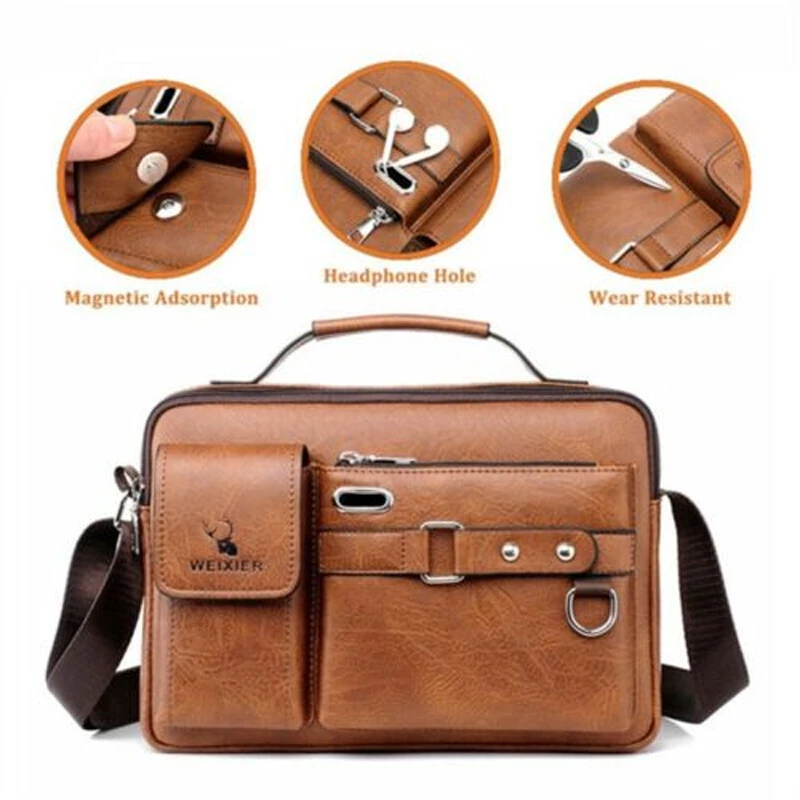 Men's Pu Leather Shoulder Bag (Brown)