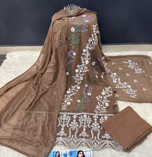 Unstitched latest Georgette embroidery work Free Size Exclusive Designer net orna Kameez dress For women (CB)