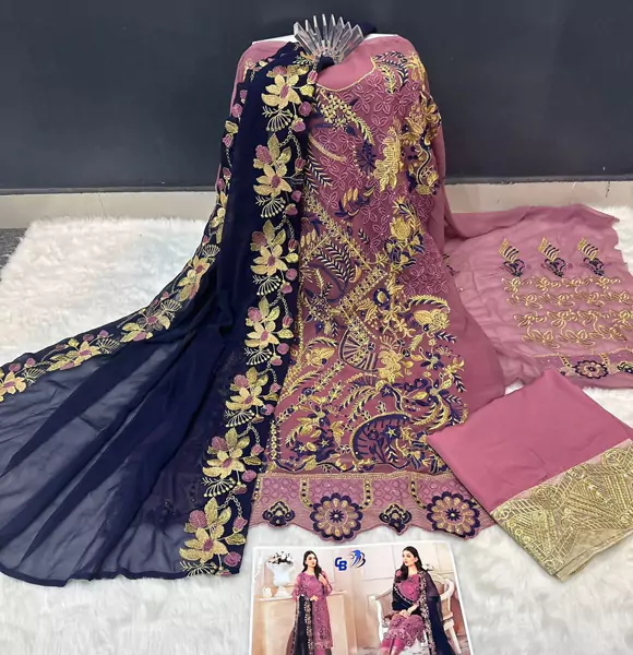Indian Soft Georgette Unstitched Salwar Kameez 4pcs (CB)