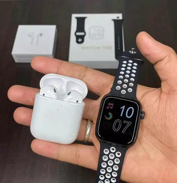 T55 Pro Max Smartwatch With Dual Strap And Earpod Combo - Smart Watch (H&G)
