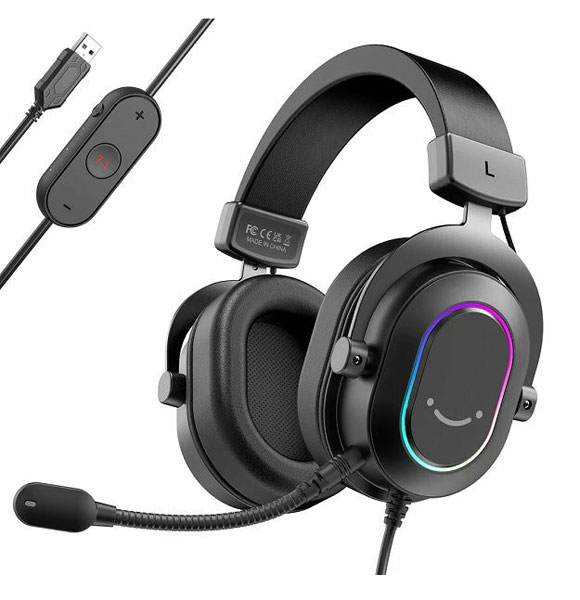 FiFine H6 USB Headset With 24-Bit, 7.1 Surround Sound RGB, Volume & Mute Control, Detachable Mic