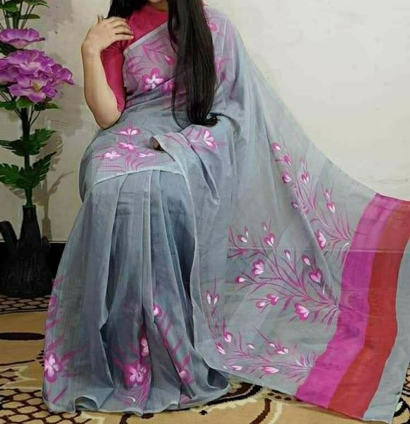 Colourful Half Silk Hand Print Saree (GM-1344)
