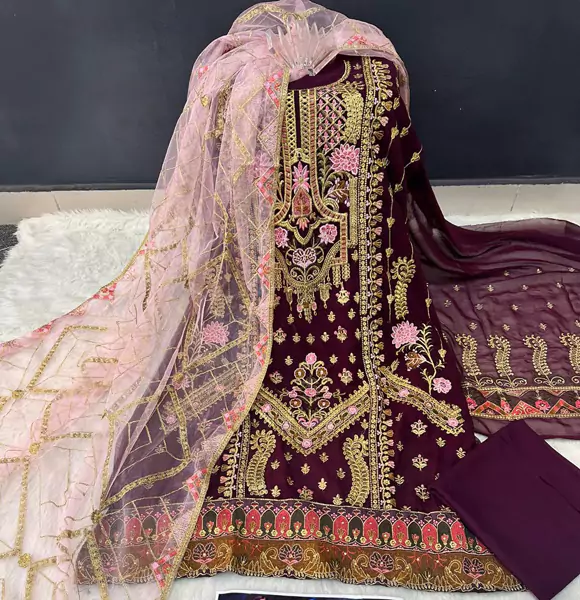 Indian Soft Georgette Unstitched Salwar Kameez 4pcs (CB)