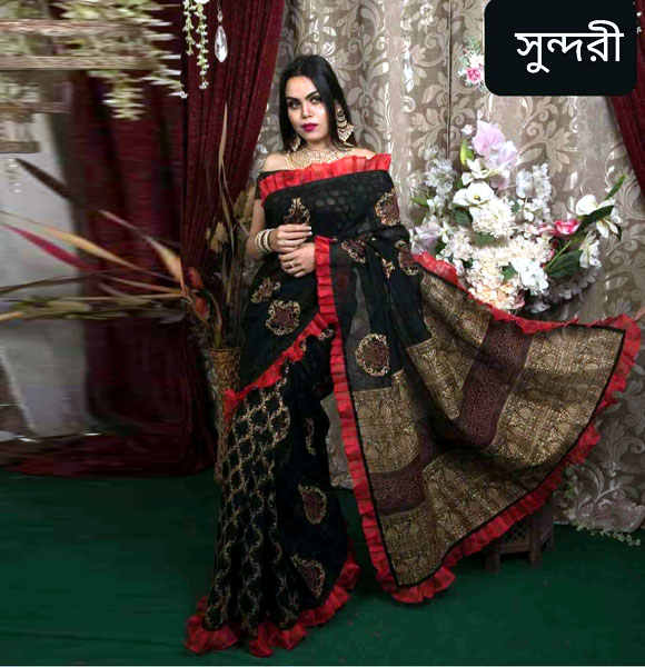 Half Silk High-Quality Block Printed Saree GM-195
