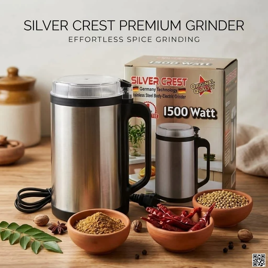 Silver Crest (Original) Stainless Steel Premium Grinder | Effortless Spice Grinding | 1500 Watt