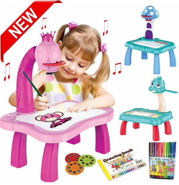 Children Led Projector Art Drawing Table Toys Kids Painting Board Desk Arts And Crafts Projection Educational Learning Develop Creativity