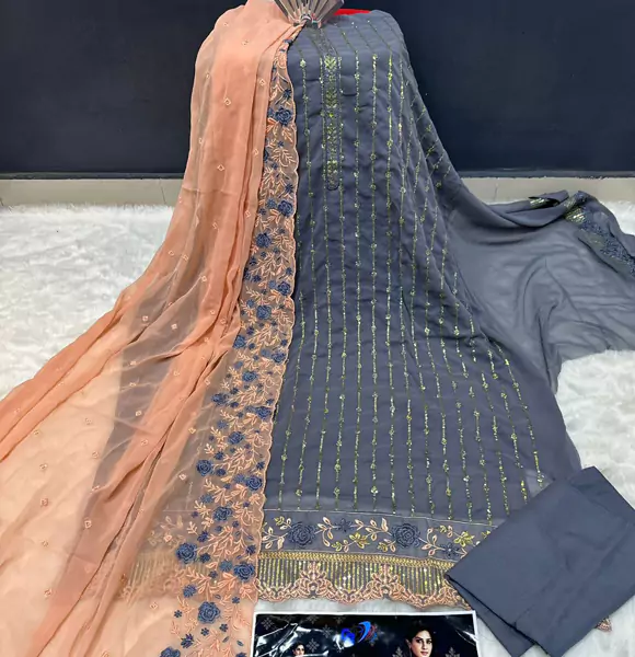 Indian Soft Georgette Unstitched Salwar Kameez 4pcs (CB)