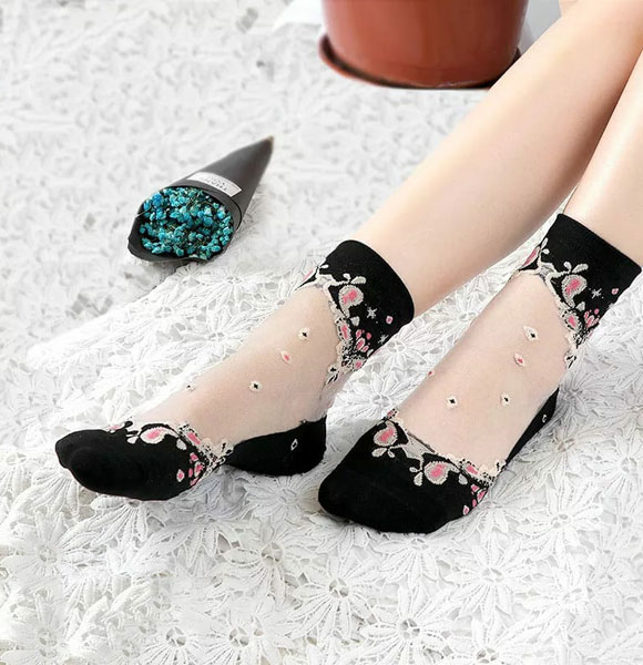 New Stylish Silk transparent super breathable soft Flower Socks For Girls No Ratings
