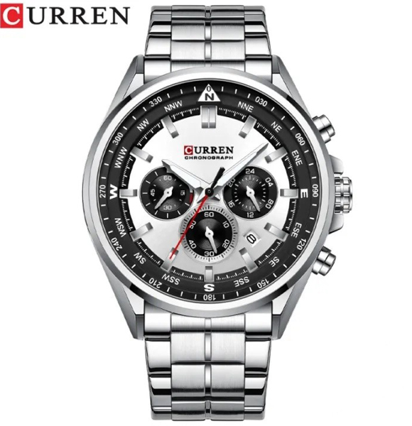 CURREN 8399 Mens Watches New Quartz Waterproof Stainless Steel (Silver Black) (ETC)
