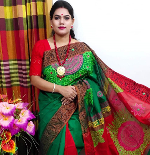 Dhupiyan Silk Sharee Block Printed & Ambroidery Work GM-1717