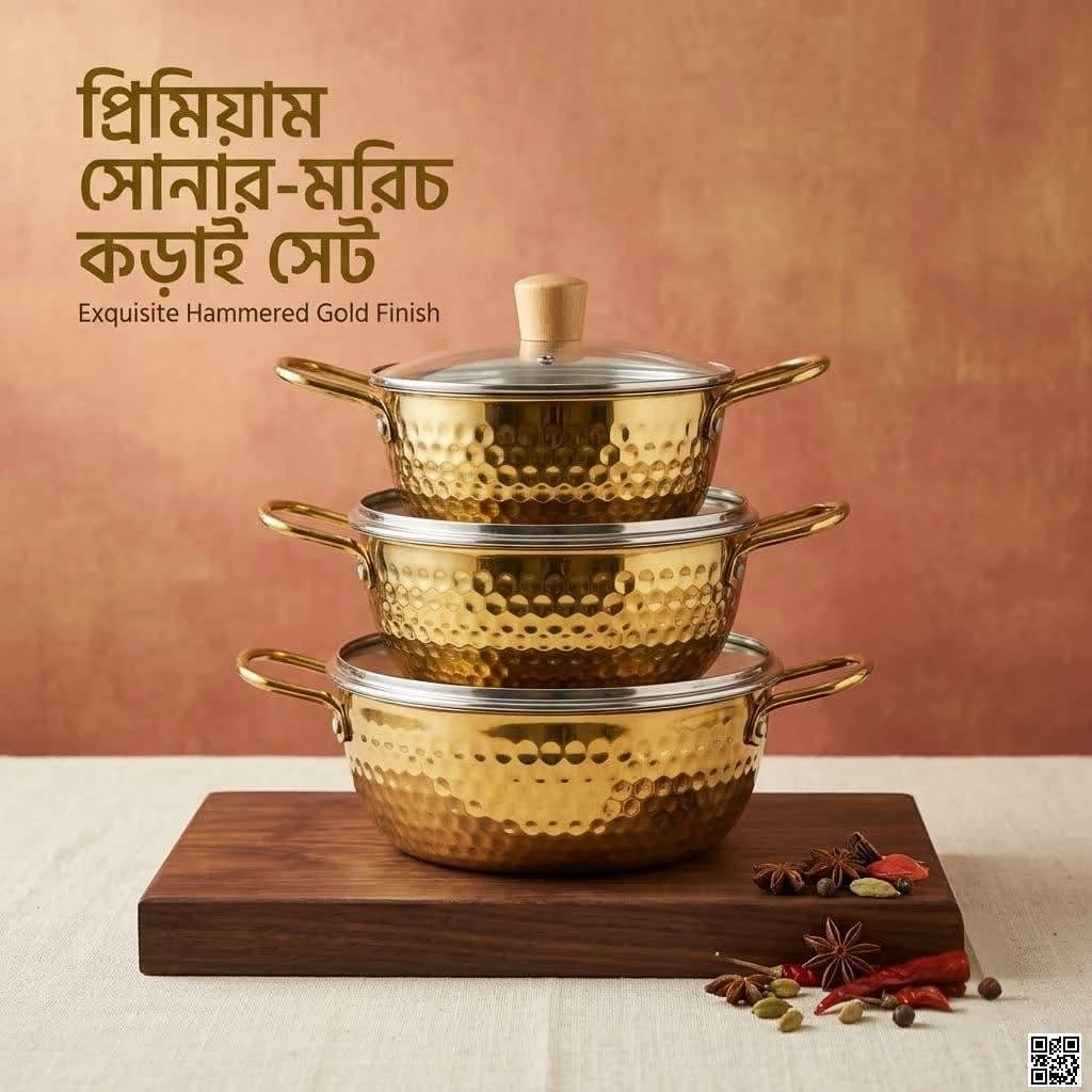 Premium Hammered Gold Cookware Set | Exclusive Gold-Pepper Kadai Set