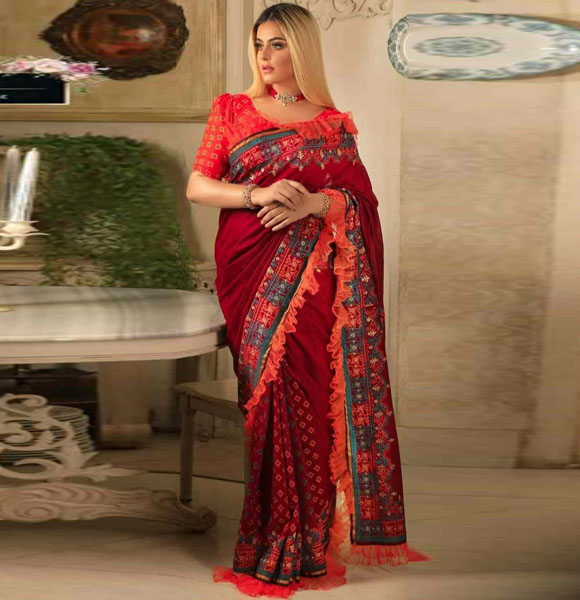 Half Silk High-Quality Block Printed Saree GM-194