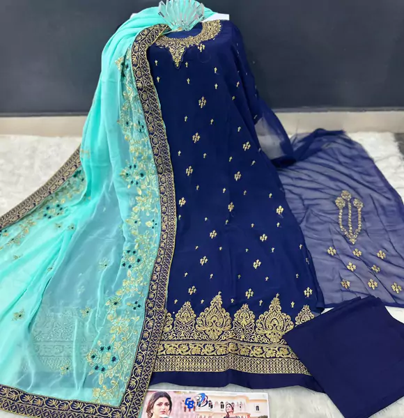 Unstitched latest Georgette embroidery work Free Size Exclusive Designer net orna Kameez dress For women (CB)