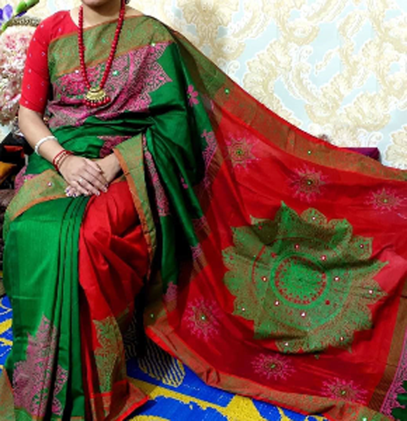 Dhupiyan Silk Sharee Block Printed & Ambroidery Work GM-1722