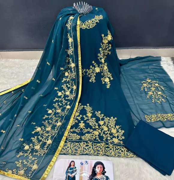 Unstitched latest Georgette embroidery work Free Size Exclusive Designer net orna Kameez dress For women (CB)