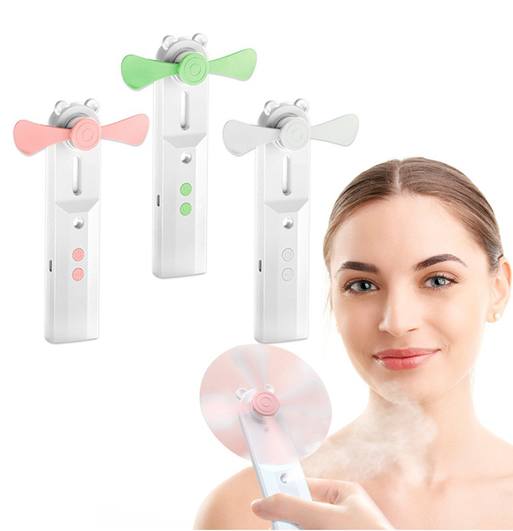 Portable 2 In 1 Mini Fan Humidifier USB Rechargeable Handheld Fan Water Spray Mist Fan Face Steamer Air Conditioner for Outdoor-Random color ( DS)