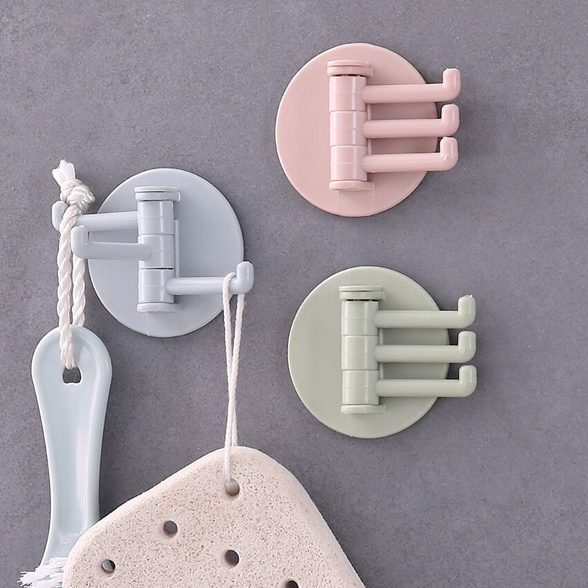 Adhesive Wall Hook Seamless Paste 3 Branch Rotation Hook Kitchen Bathroom Desk Hook Nordic Style (DS)
