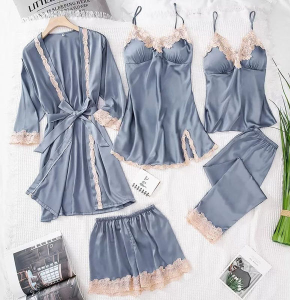 Satin Nightwear Set (Light Gray)