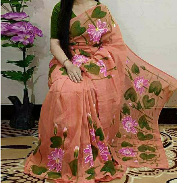 Colourful Half Silk Hand Print Saree (GM-1349)