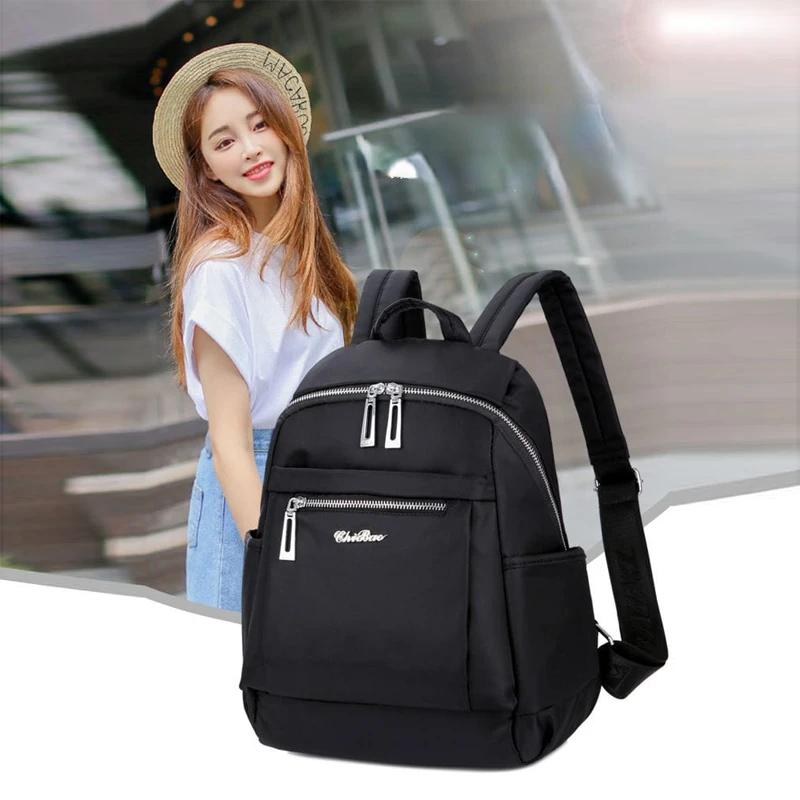 Nylon Backpack Durable Waterproof Casual Shoulder Bag (Black)