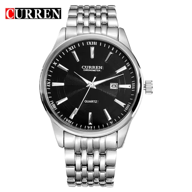 CURREN 8052 Casual Style Full Steel Date Display Men Watch (Silver Black) (ETC)