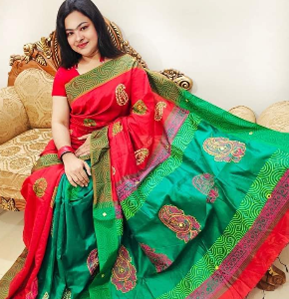 Dhupiyan Silk Sharee Block Printed & Ambroidery Work GM-1720