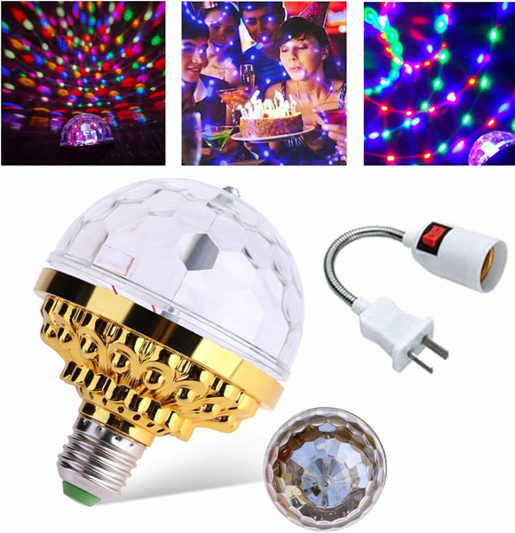 mposei Colorful Rotating Magic Ball Light, Party Lights Disco Ball, Mirror Disco Ball Shape Bulb, Magic Rotating Ball Light Bulb with Sockets for Home