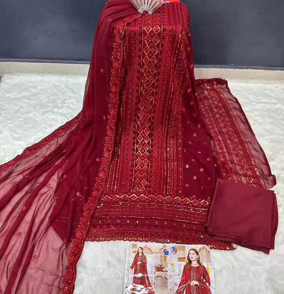 Indian Soft Georgette Unstitched Salwar Kameez 4pcs (CB)