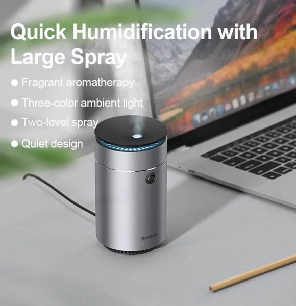 Baseus Car Air Humidifier Purifier Aroma Essential Oil Diffuser Auto Nano Disinfectant Diffuser Air Freshener For Home Office (ANV)